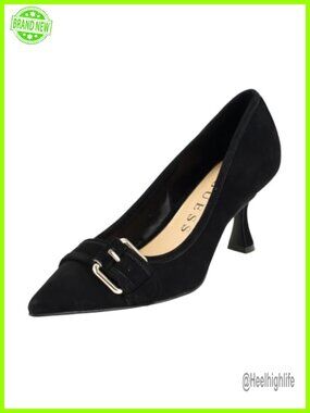 Pointed Toe Kitten Heel Pump Suede Buckle Slip-On Evening Shoe